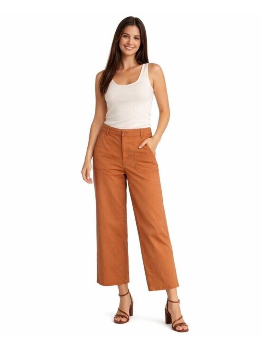 New Princess Highway Size 12 Rust Wide-Leg High Rise Pants Cotton Blend